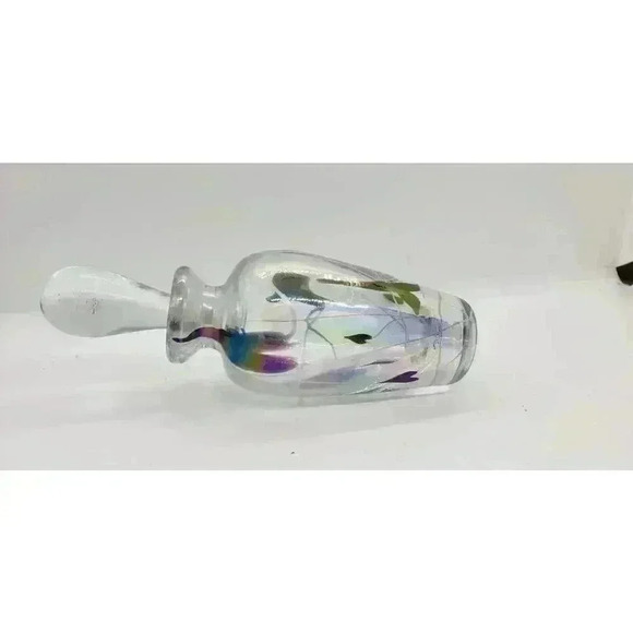 Vintage Art Glass Hanging Upside Down Abstract Heart Irredescent Perfume Bottle - Picture 2 of 14